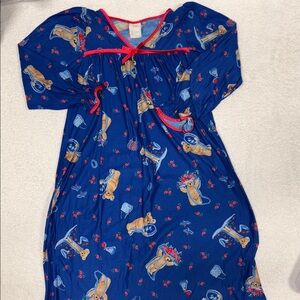 Blue Nightgown with Bear and Cherry Print